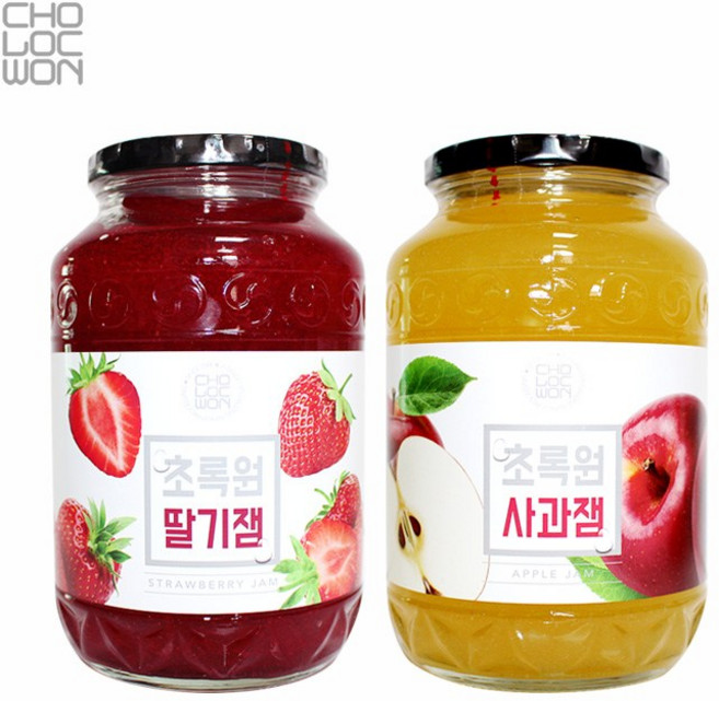 초록원 딸기잼 +사과잼 (쨈 토스트 시럽), 1kg, 2개