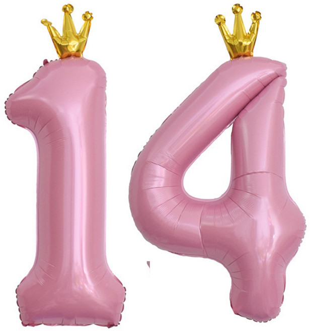 이벤트홀릭 초대형 왕관 숫자은박풍선, 핑크 14