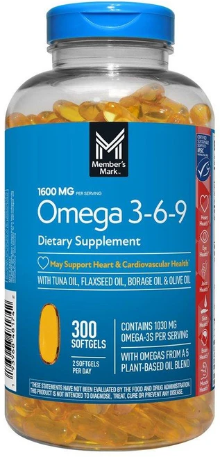 멤버스마크 오메가369 1600mg 아마씨유 피쉬오일 달맞이꽃종자유 소프트젤 Members Mark Omega 3-6-9, 1개, 300정 - 쿠팡