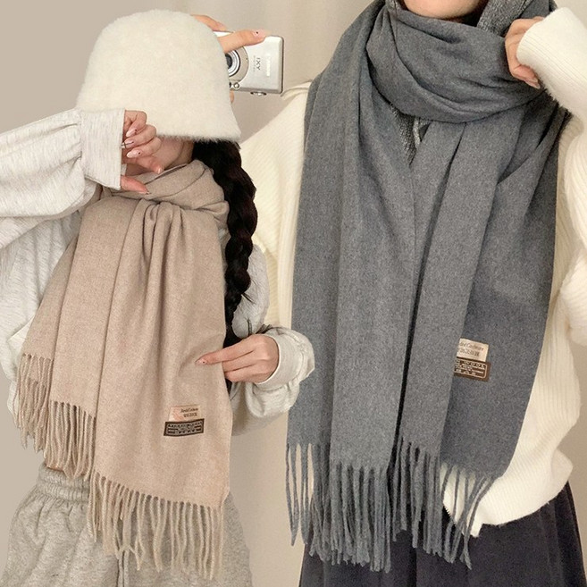 어나더뷰 2263 [6컬러/고퀄리티] 럭셔리 라벨 울 머플러 간절기 겨울 목도리 수술 빅사이즈 롱 캐시미어 커플 남녀공용 숄 프리미엄 선물