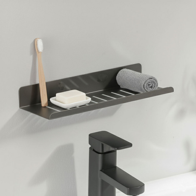마벨인홈 무타공 세면대 수전 물빠짐 주방 욕실선반 일자형, 다크그레이