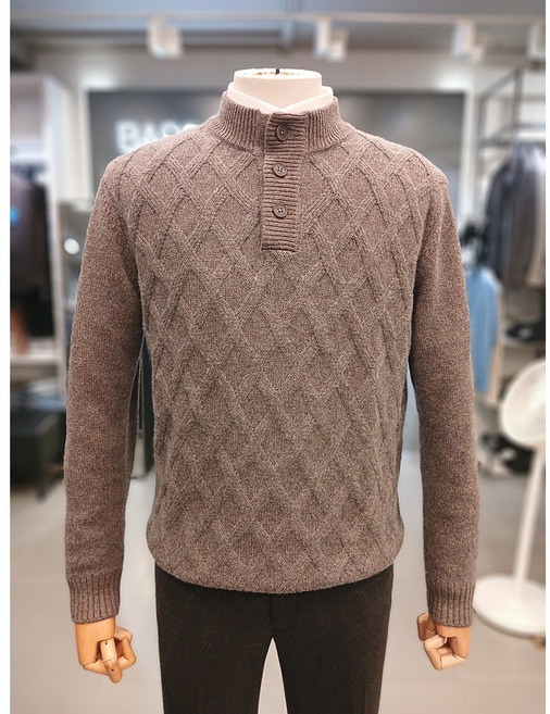 [바쏘옴므]A31NW4ZSW 25년 F/W 브라운 울 캐시미어 혼방 모크넥 반폴라 니트 스웨터 2종 (쏘)