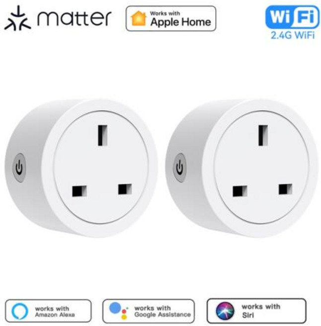 스마트플러그 Matter 스마트 소켓 와이파이 영국 스마트 플러그 16A 미니 홈 콘센트 앱 제어 음성 기능 홈킷 시리 알렉사 구글 홈과 연동, 없음, 1) Matter 2PCS