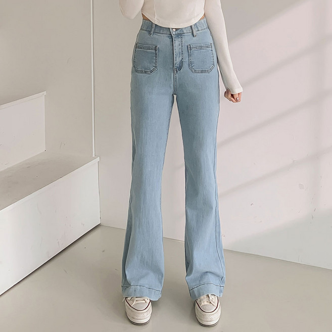 루나진 여성용 아웃포켓 하이웨이스트 부츠컷 청바지 빅사이즈 스판 키큰언니 청바지