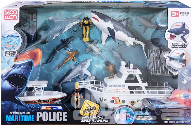 유앤원 해양경찰 놀이 세트 장난감배 죠스 상어관찰, 1개