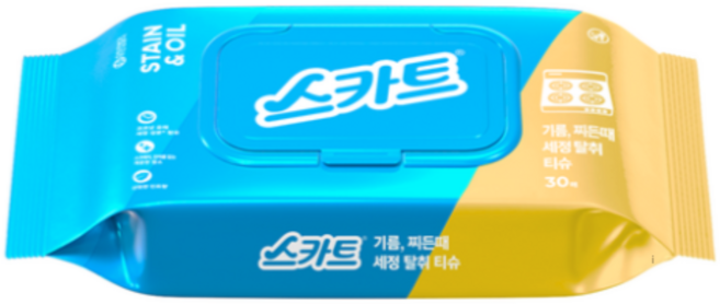 스카트 기름 때전용 세정 탈취 티슈 30매, 100개