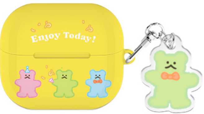 구미베어 버즈라이브/버즈3/버즈3프로 하드 케이스 +아크릴 키링 세트, 구미베어_파티, 버즈3/버즈3프로(공용)