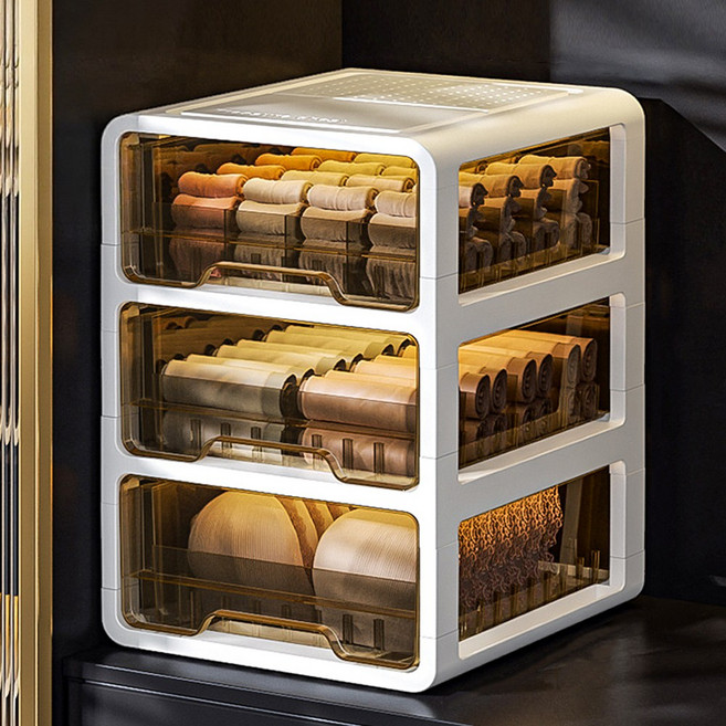 Qiaokao 속옷 양말 수납함 3단, 1개, 화이트