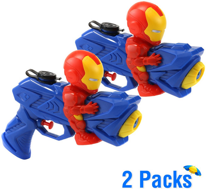 Water gun물총 소년과 소녀를 위한 배낭 물총 조절 가능한 스트랩이 있는 캡틴 아메리카 물 블래스터 물총 실내 야외 재미 게 도넛 아기 상어에 이상적인 물총, 2P, Blue