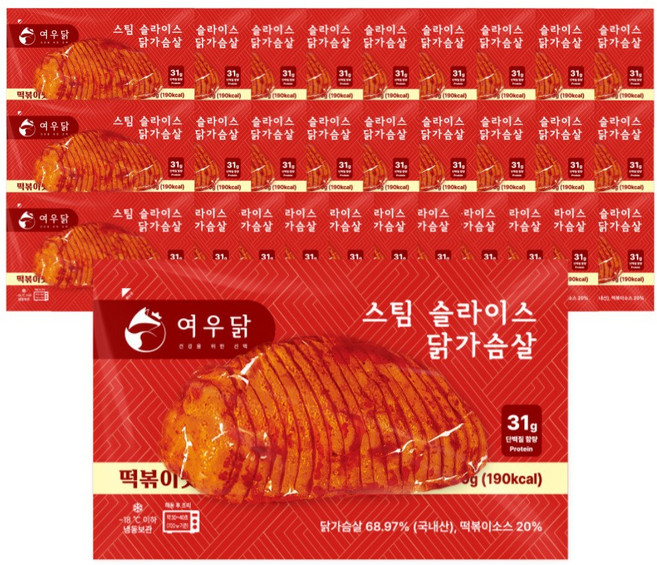 여우닭 스팀 슬라이스 닭가슴살 떡볶이맛, 150g, 30개