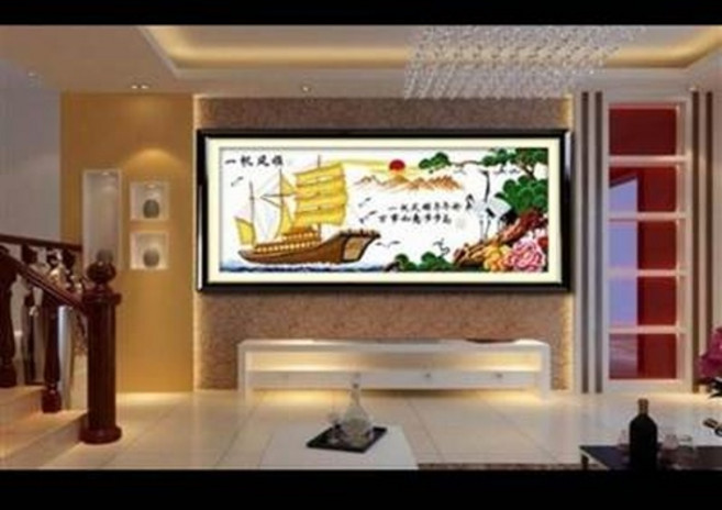 一帆風順如意 刺繡畫 帆船圖案, diy一帆風順客廳十字繡圖案新款簡約現代刺繡清新, 1件
