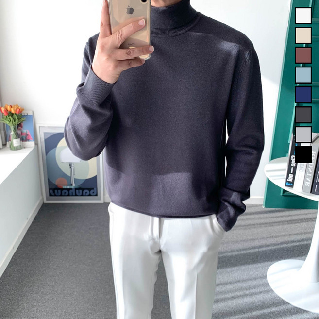 놈시크 95-125 남자 목폴라 반폴라 니트 소프트 캐시미어 스판 터틀넥 스웨터 빅사이즈