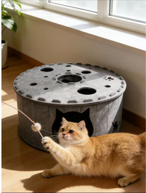 Pakchoice 도넛 디자인 펫 터널 캣 하우스 숨숨집 놀이터널 터널집, 1개, 그레이