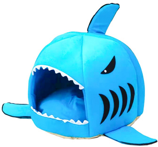 鯊魚狗窩 狗狗睡窩 寵物睡墊 貓狗用品, 藍色,M 中號, 1個