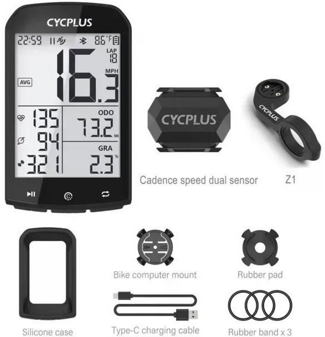 로드 자전거 네비게이션 무선 자전거 속도계 GPS 블루투스 5.0 컴퓨터 CYCPLUS M1 생활방수 거리측정기 M1 1개, M1+Z1+C3