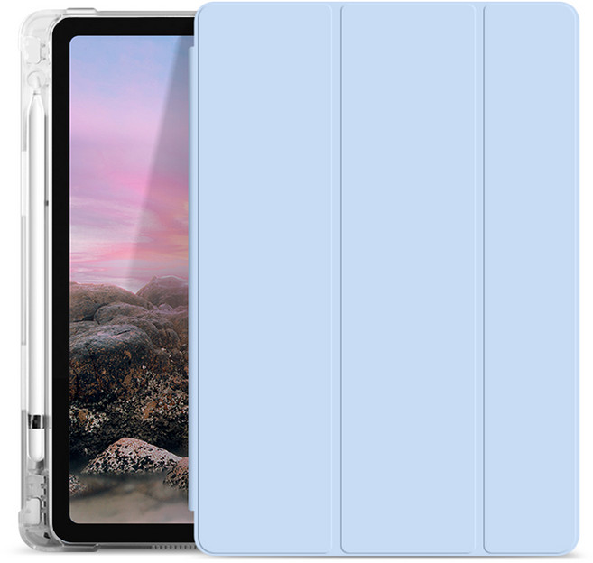 투에이비 아이패드 클리어 펜슬 수납 홀더 지문방지 케이스, 스카이블루