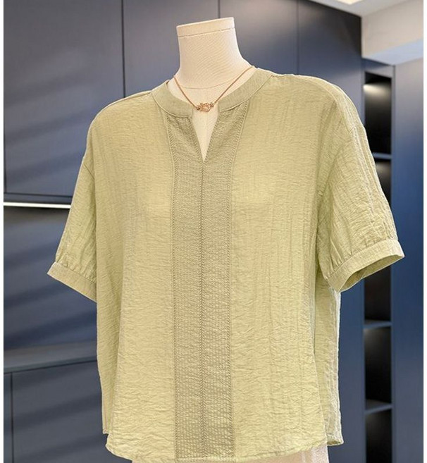 時尚休閒媽媽裝棉麻短袖夏裝上衣中老年襯衣