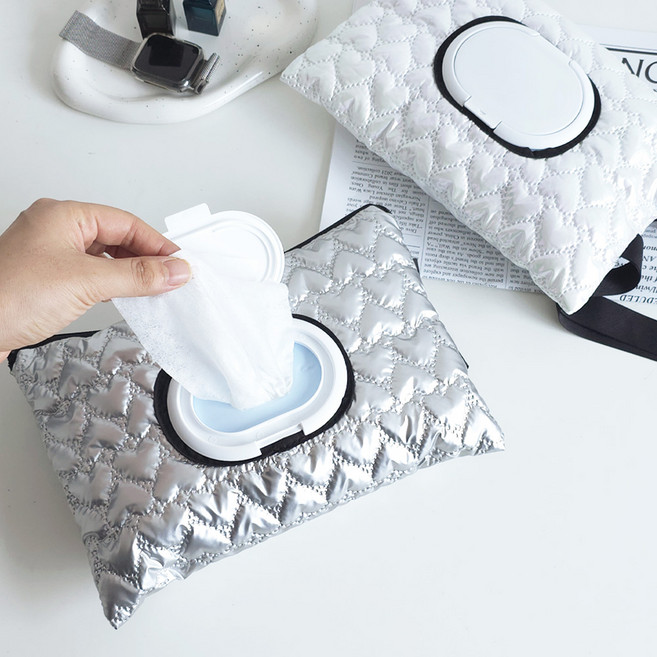 허니잼 국산 자체제작 하또 물티슈 케이스 파우치 걸이형 티슈박스 차량 인테리어 소품 집들이선물, 실버