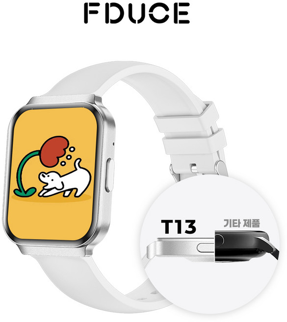 FDUCE 초슬림 통화가능 스마트워치 T13 운동 워치 한글판 웨어러블 GPS 1.75인치 t13, 블루투스, 4.445cm, 실버