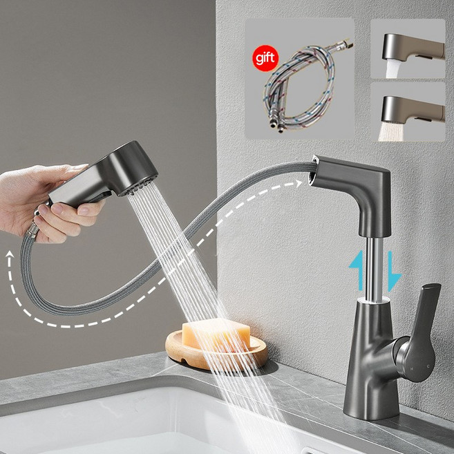 SASAKO 가정용 만능 로봇팔 핸디형 수도꼭지 냉온수 조절 기능 원홀씽크 세면대 수전 싱크대 수전 주방 수도꼭지, 1개