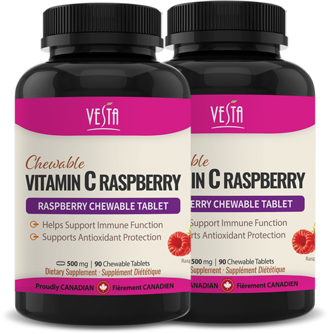 [캐나다본사 빠른직구] 비타민C 500mg 90정 라즈베리맛 츄어블 고함량 씹어먹는 비타민, 2개