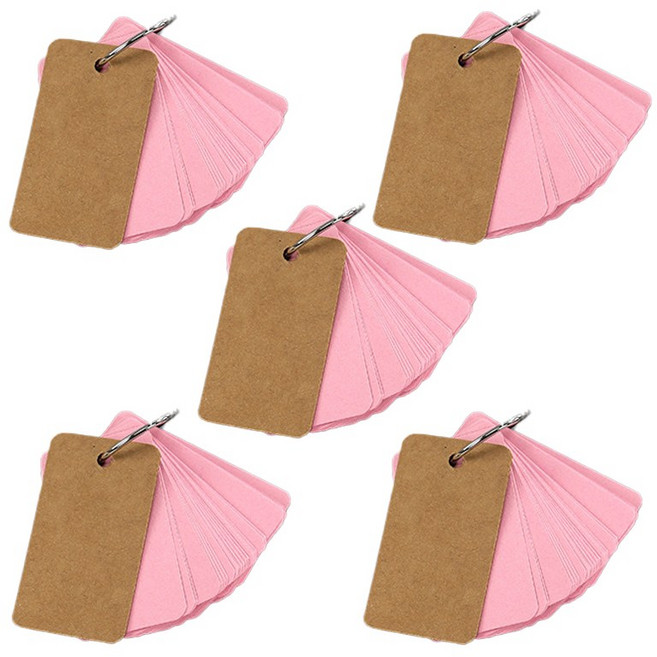 휴대용 미니 단어 암기장 암기 단어장 수첩 링, 5개, 50매, 핑크