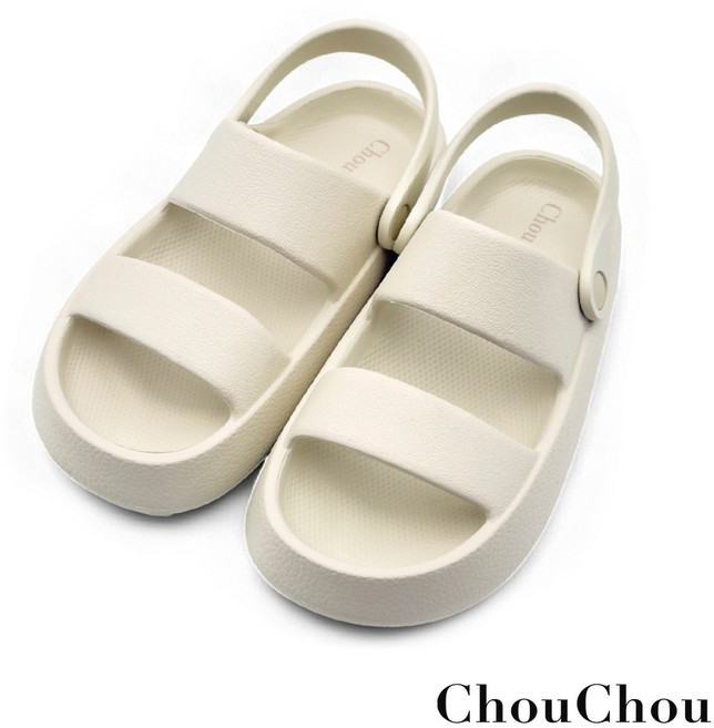 ChouChou 兩穿氣墊感防水厚底涼鞋 台灣製造, 兩穿涼鞋-米色,24