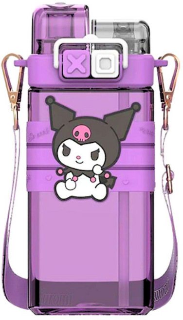 산리오 반반물통 사각 물통 더블캡 빨대 물병 식약처인증 식품용마크 520ml, 1.쿠로미, 1세트