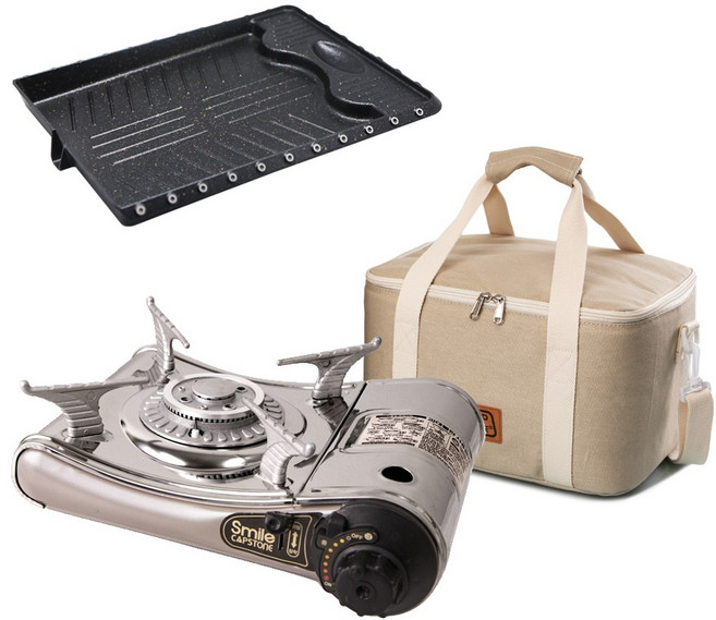 캡스톤 스마일 휴대용 가스렌지, 3종세트 쿨러백+스마일CS300+불판, 1개