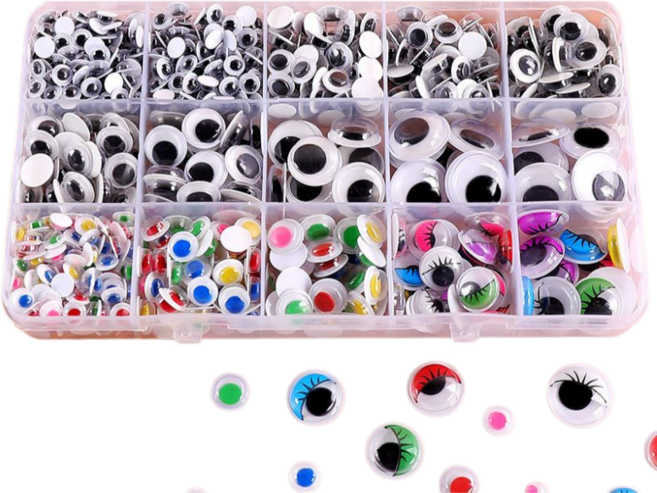 스티커 인형 눈 단추 눈 접착 눈알 스티커 접착눈, 1세트, 15칸