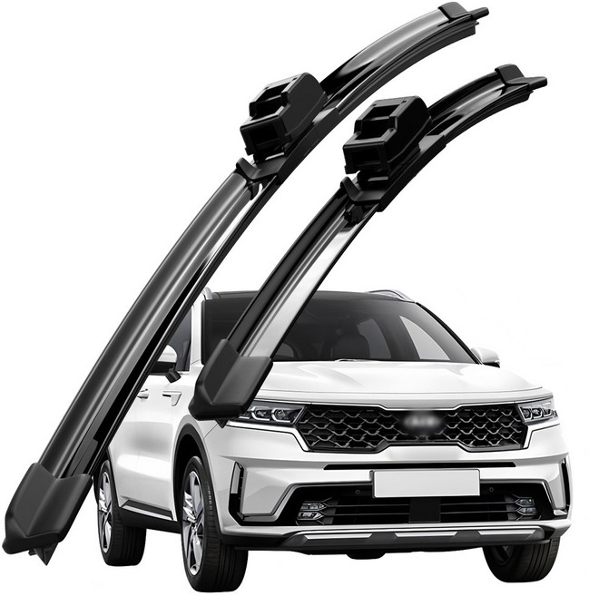 호환 기아 쏘렌토/쏘렌토 R(XM)/올 뉴 쏘렌토/더 뉴 쏘렌토(UM)/쏘렌토(MQ4) 2002-2024 와이퍼 초발수 저소음 자국 없음 전면 와이퍼 블레이드 2종 세트, 검은색, 쏘렌토(MQ4) 2020-2024