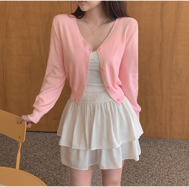 7APRIL 여성용 브이넥 크롭 니트 가디건