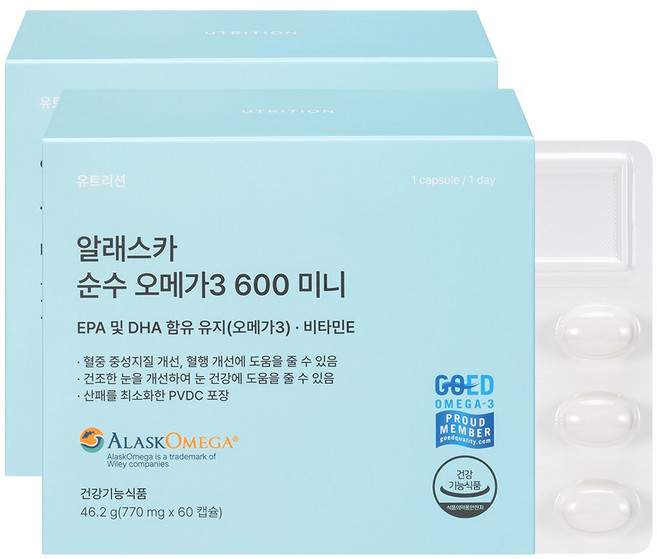 유트리션 알래스카 순수 오메가3 600 미니, 2개, 60회분, 2개