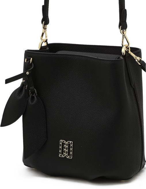 닥스 여성 블랙 천연 소가죽 DD 포인트 참장식 버킷형 크로스백 겸 숄더백