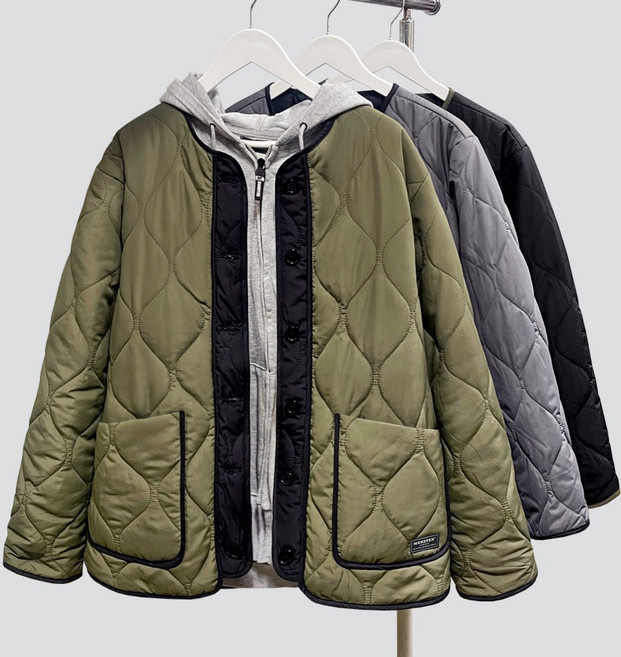 로이몬스터 남여공용 오버핏 배색단추누빔점퍼 / 체형보정 노카라 빅사이즈패딩 ROYMONSTER