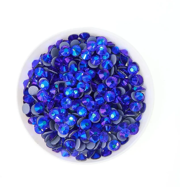 QIIY SS6-SS30 핫픽스 유리 플랫 백 라인 석 멀티 컬러 블루 반짝이 라운드 스톤 의류 장식을위한 철, 03 SS16-1440Pcs, 01 As shown, 12 Sapphire AB