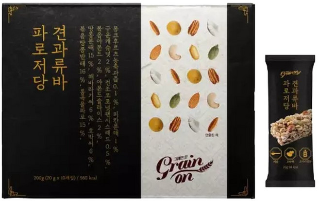 그레인온 파로 저당 견과류바 스낵 간식 식사대용 20g 10봉