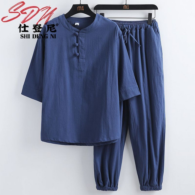 道家居士服男寺廟打坐禪修服夏棉亞麻佛系禪意中國風唐裝國潮套裝