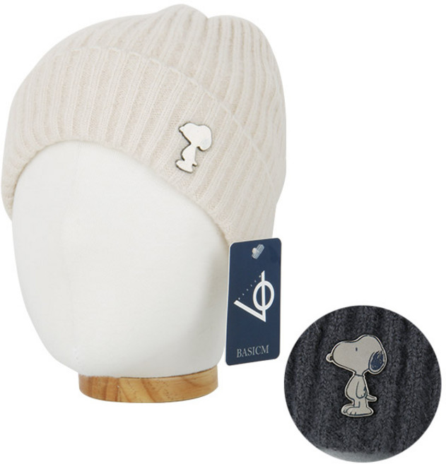 PEANUTS 정품 겨울 비니 골지 실버 스누피