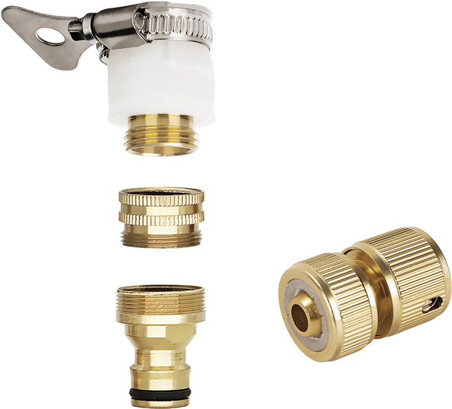 디피하우스 수도꼭지 & 연장용 호스 직결 커넥터 알루미늄 세트, 1개, 골드
