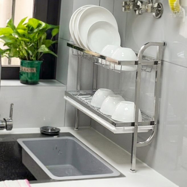 무타공 벽부착 슬림 식기건조대 그릇정리대, 1개, 스테인리스, 2단