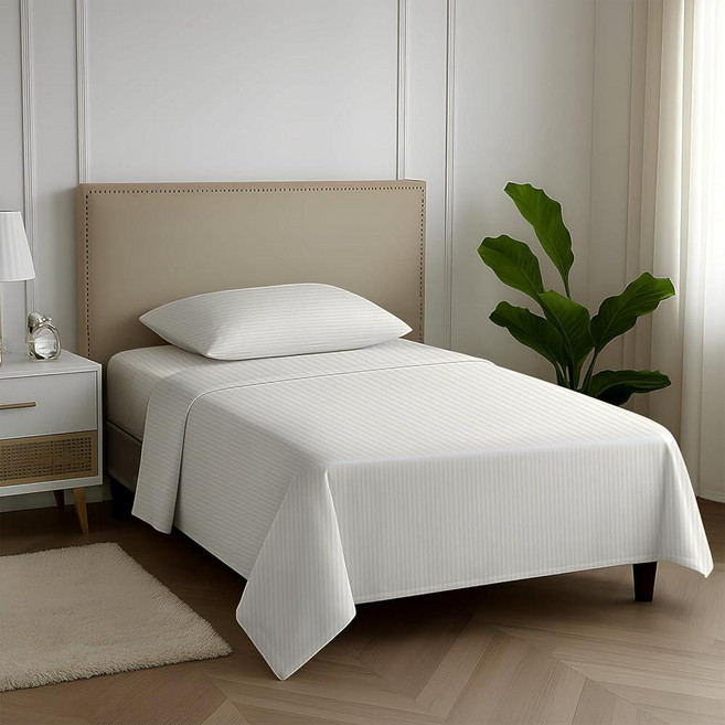 Carressa Linen 100% 이집트 면 프린트 침대 시트 - 600 시리즈 3피스 트윈 시트 세트 호텔 럭셔리 새틴 침대 시트 40.6cm(16인치) 딥 포켓 소프트, 18: 스트라이프 - 아이보리