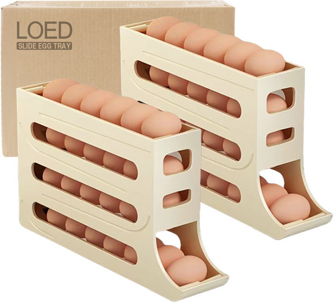로에드 1+1 계란트레이 보관함 계란 정리함 달걀 트레이 보관용기, 슬라이드 계란트레이-베이지+베이지