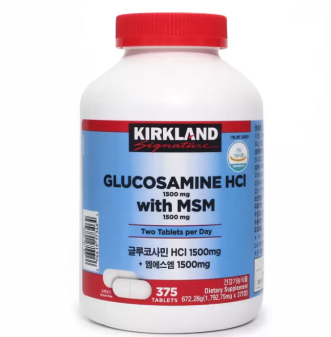 커클랜드 시그니춰 글루코사민 HCI 1500mg + 엠에스엠까지1500 mg (총375정6개월분), 1세트, 375정
