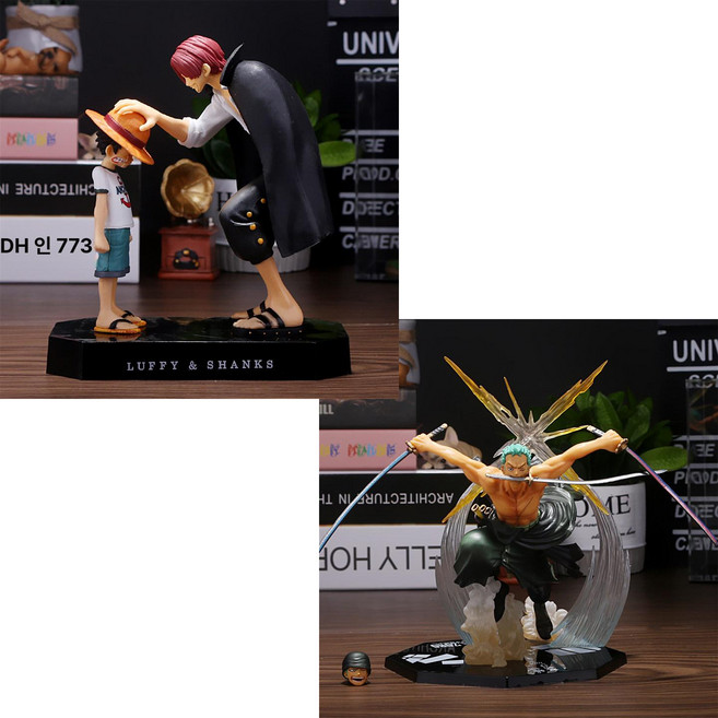 Haru 샹크스피규어 모형 장식품 애니메이션 붉은머리 원피스, 6. 루피 레드헤어 클래식 장면+고스트 셰이크 조로, 개인용 간단 포장, 1개