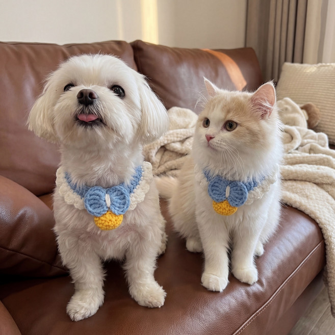 고양이 케이프 소형견 반려동물 케이프 핸드메이드 니트 귀염, 1개, 블루