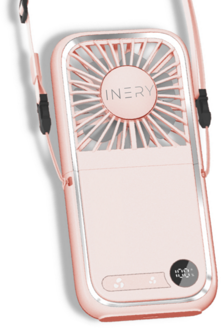아이너리 접이식 휴대용 선풍기 대용량 보조배터리 케이블 일체형, 로즈 핑크