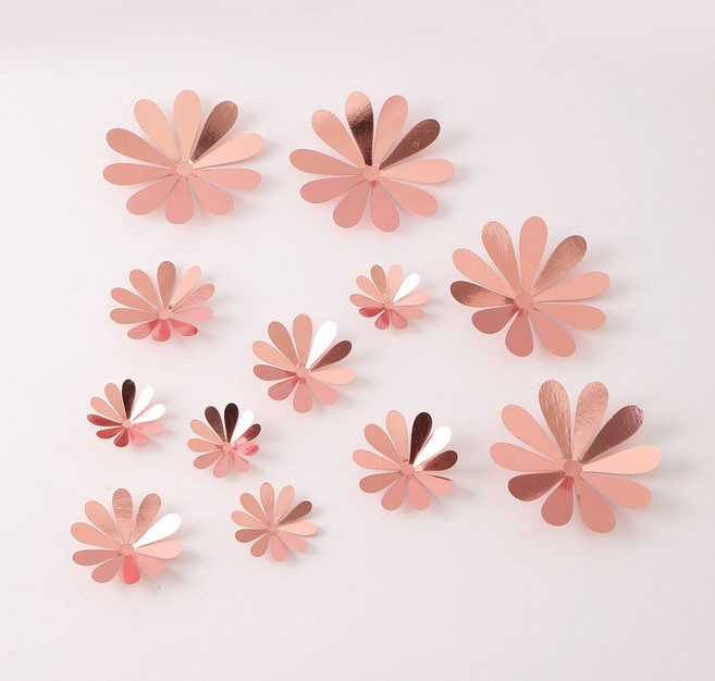 미즈코스12p 3D 꽃 포인트 벽지 입체 스티커 벽면 인테리어 시트지 벽장식 카페 집꾸미기, LF-로즈골드