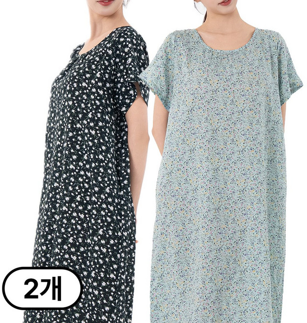 시크나인 아사면 반팔 원피스 잠옷 플라워 여름 홈웨어 빅사이즈