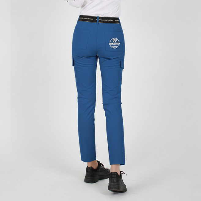 봄 양쪽 카고 건빵 포켓 스판 스윙 데일리 뒷 부분 밴딩 여성 골프 웨어 블랙 블루 베이지 색상 세미 일자 스포츠 빅사이즈 바지